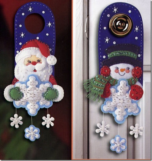 Fieltro, hacer  Santa y mono de nieve para la puerta
